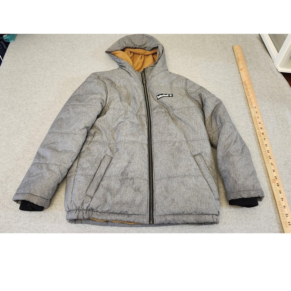 Timberland Jacket Youth Large 14/16 Gray Hooded Fleece Lined Puffer Winter Coat
